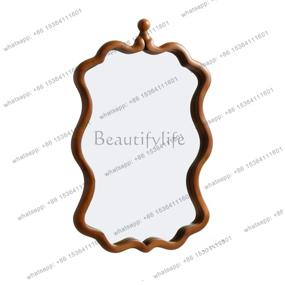 PG French retro style irregular wall hanging bathroom mirror American style wavy makeup dressing mirror