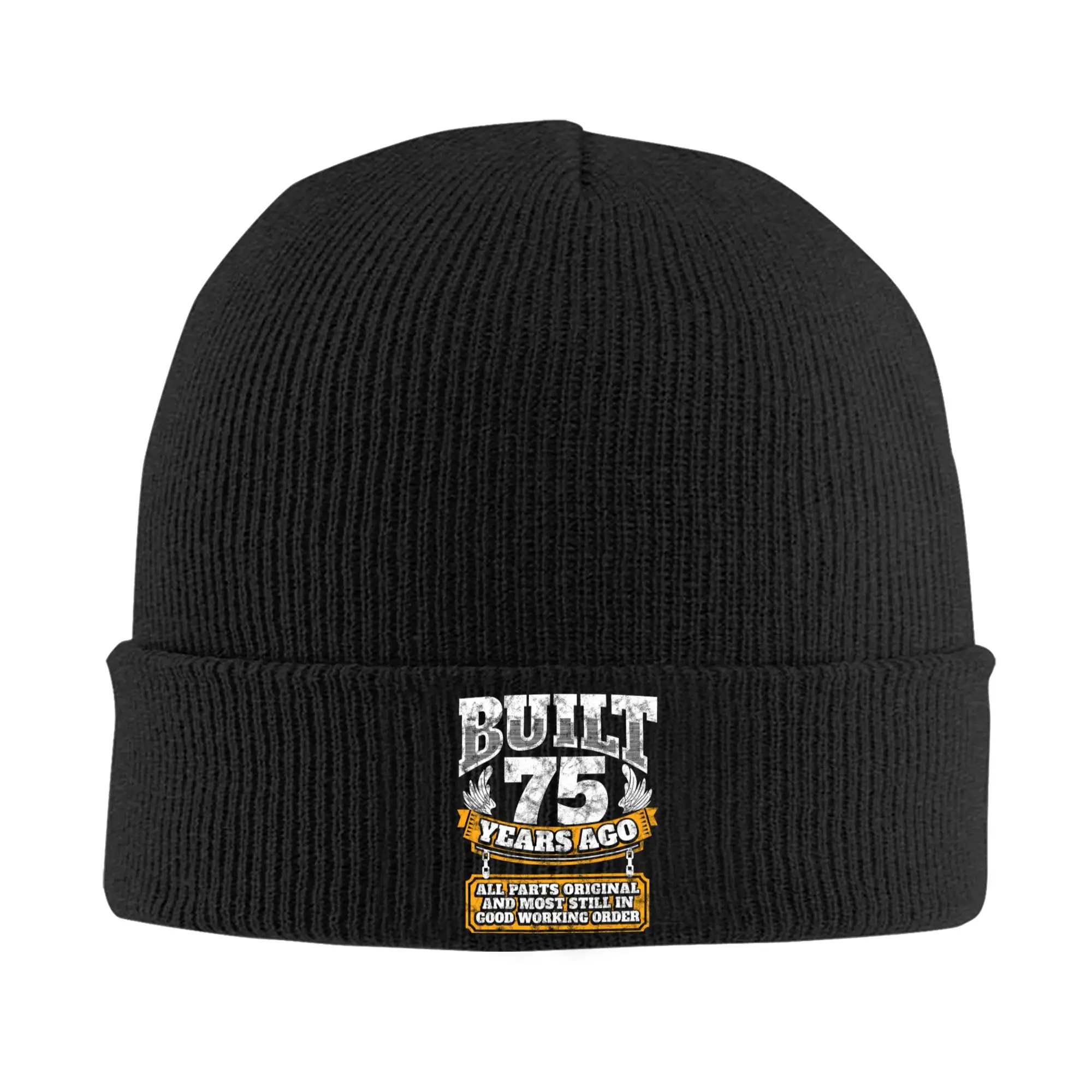 Built 75 Years Ago Beanie Hats  Bonnet Hats Men Women Street Y2K Hippie Knit Hat Autumn Design Elastic Caps