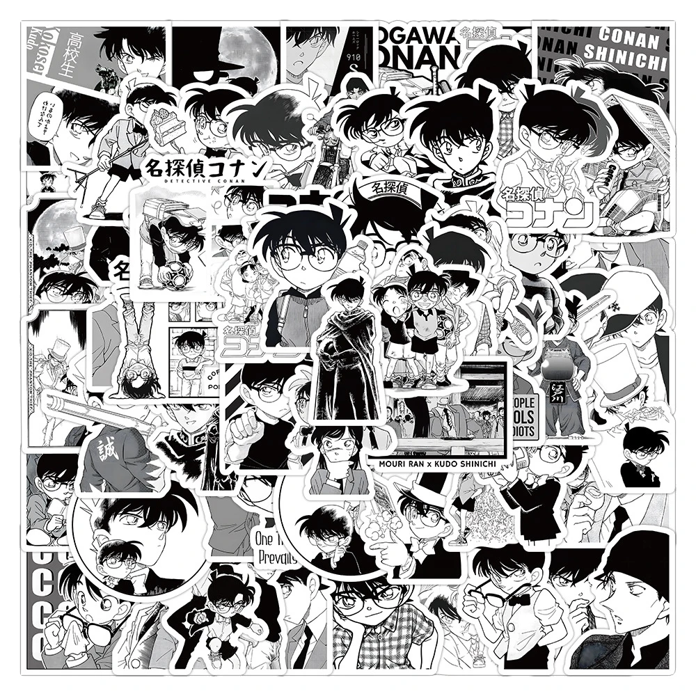 

10/30/60pcs Classic Animation Detective Conan Stickers Black White Graffiti Decal for Phone Notebook Waterproof Kid Sticker Gift