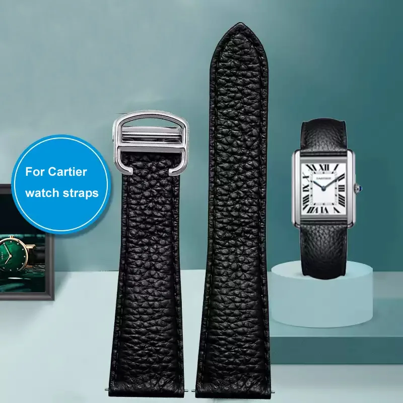 

Для cartier tank London solo series WSTA0029 WSTA0030 кожаный ремешок 23 мм для мужчин и женщин кожаный ремешок личи 20 22 23 25 мм