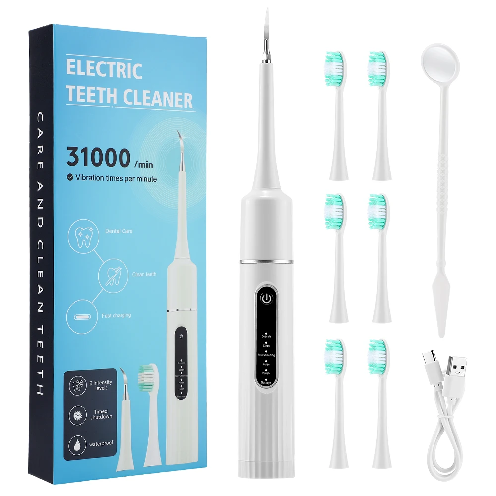 Elektrischer Zahnreiniger, wasserdichte Zahnbürste, Sonic Vibration Dental Scaler, Plaque, Zahnstein, Zahnsteinentferner, mit 5 Bürstenköpfen – Detail 19