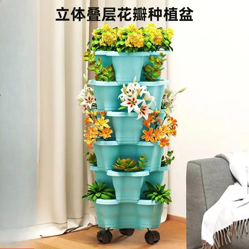 Three Dimensional Multi-layer Flowerpot Home Furnishing Balcony Grow Vegetables Plastic Color Originality 6-story Flowerpot
