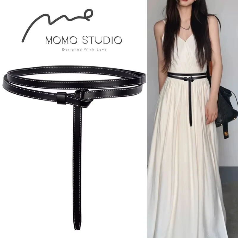 

Light luxury and fashionable women's belt, women's double ring knot small belt, women's multifunctional decorative leather belt