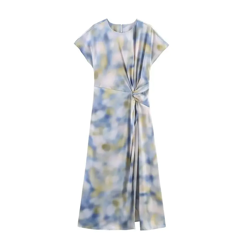 Vestido Midi de Satén de Seda con Estampado Floral Versátil para Mujer, Primavera Verano 2025, Estilo Casual, Tela de Calidad...