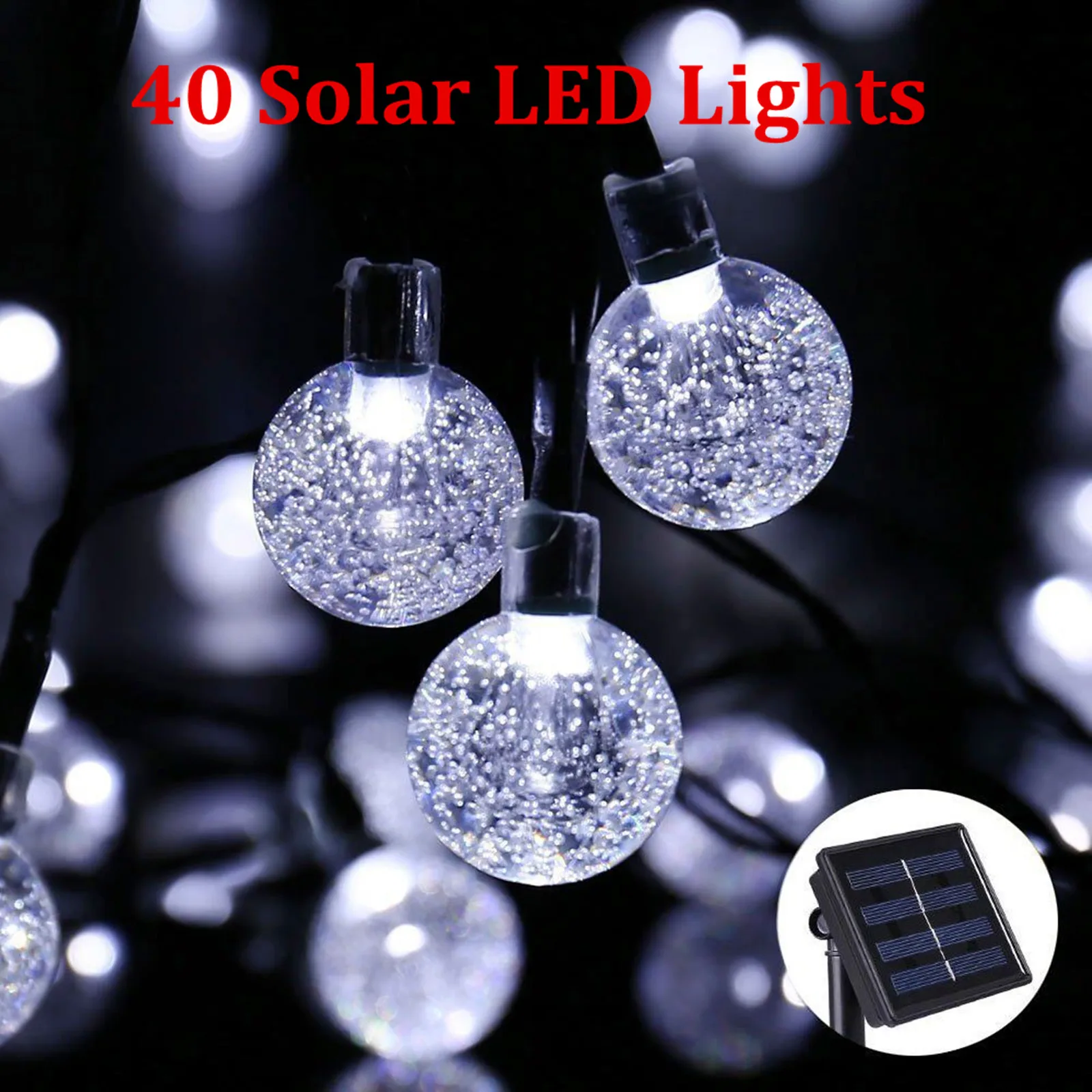 

40Led Crystal Ball Solar String Lights Outdoor Fairy Garden Decoration For Christmas Halloween Party Holiday Lawn Patio White