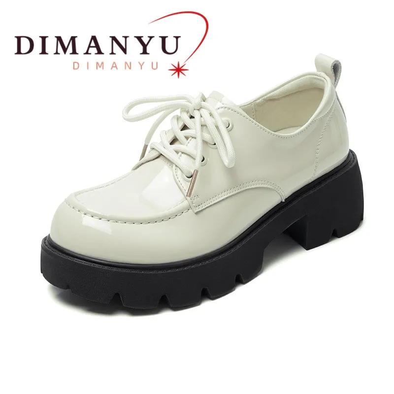 DIMANYU Women's Shoes Platform 2025 Spring New British Style Lace-up Women's Shoes Fashion Genuine Leather Women's Loafers