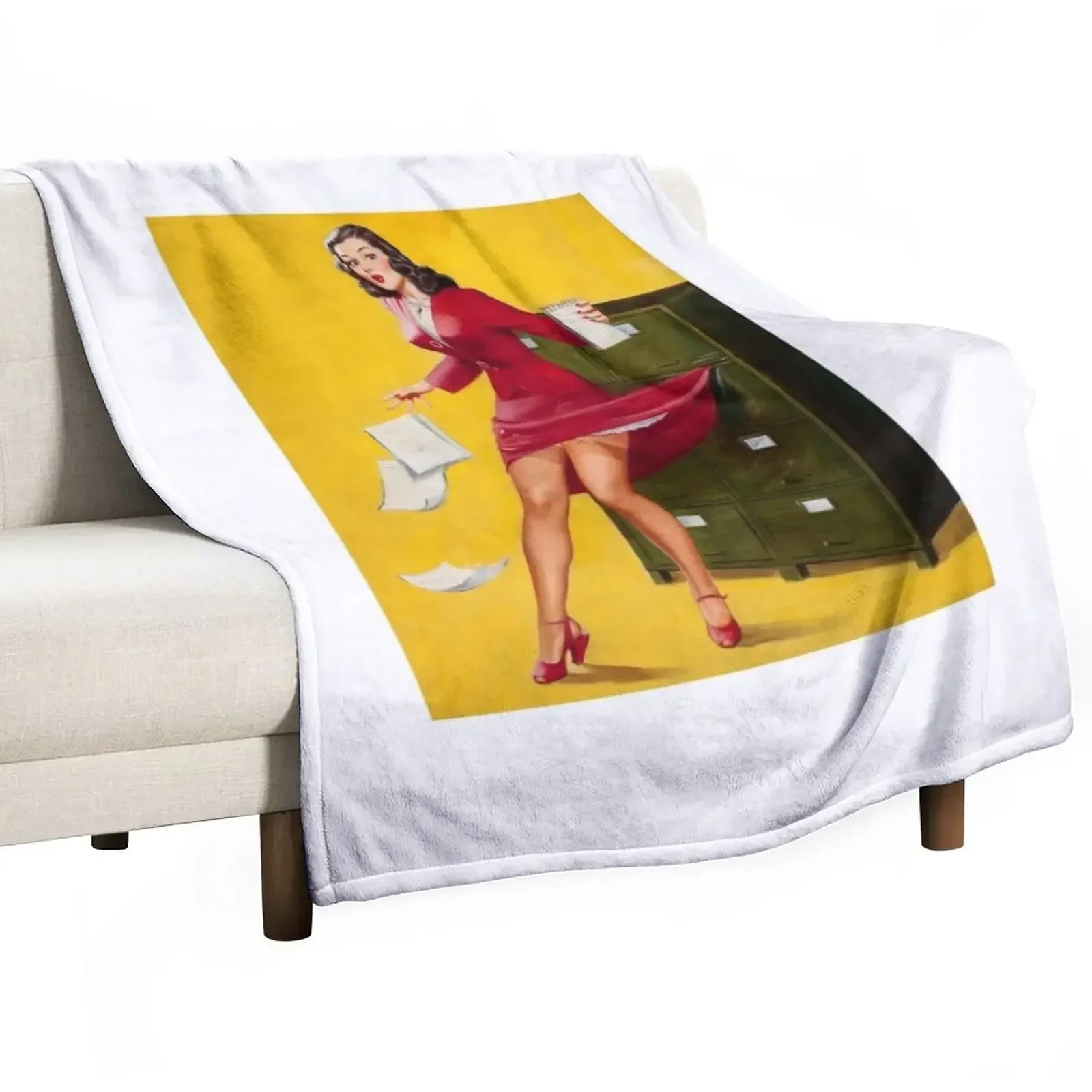 Office Mishap Pin Up Art Throw Blanket Flannels Furry Blankets