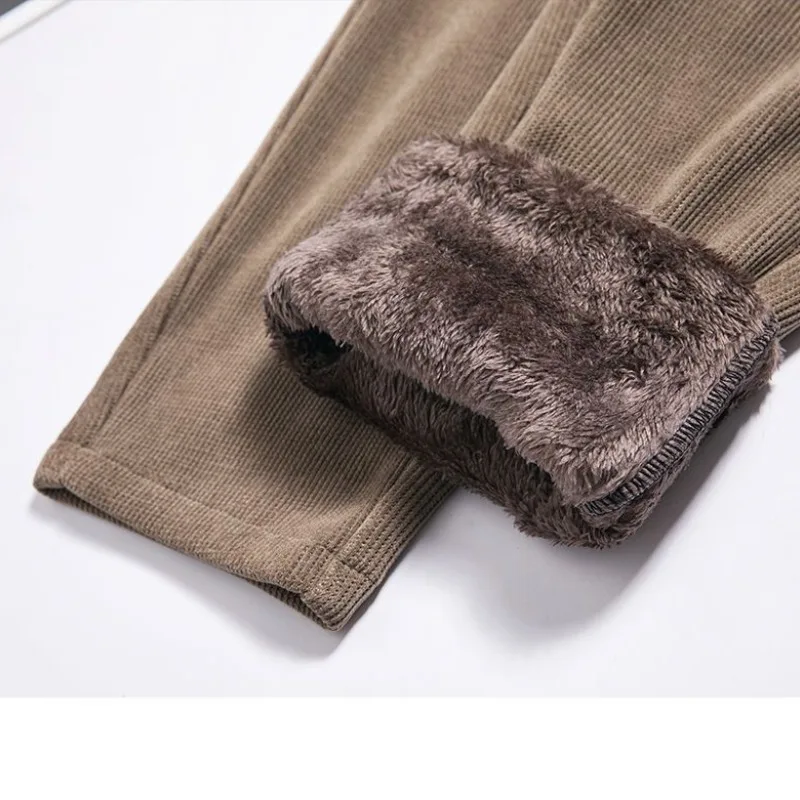 Autumn and Winter Women's Solid High Waist Elastic Corduroy Classic Halun Pants Cotton Liner Pockets Fashion Casual Trousers