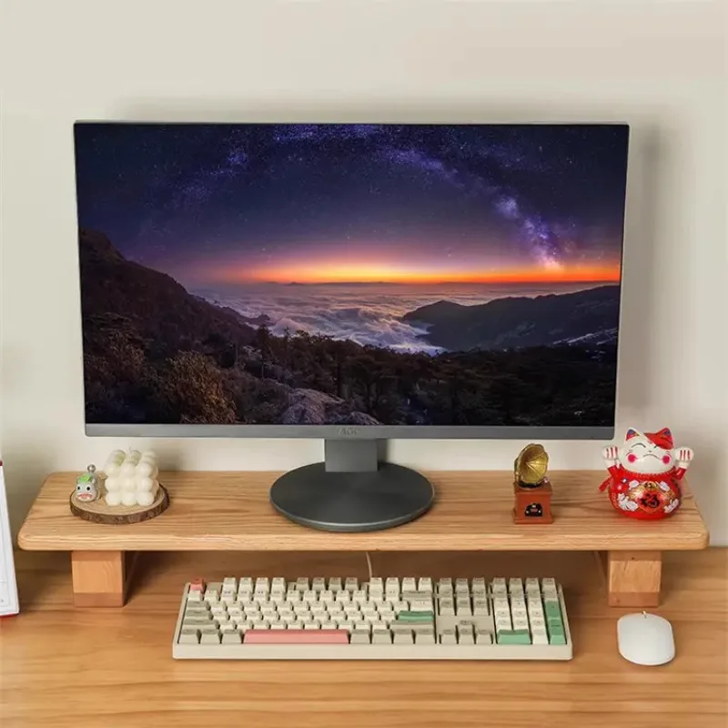 Recommend Black Walnut Color Computer Monitor Elevated Shelf Office Desktop Rack Rubber Wood Base Protects Cervical Vertebra