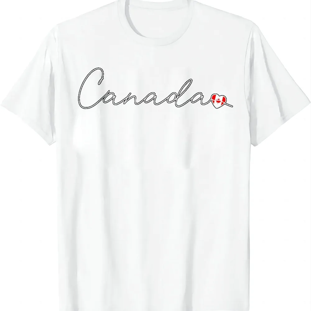 Canada Simple Love Canadian Flag Heart on Canada T-Shirt Printed T-shirt Vintage Clothes Tops Round Neck Camiseta Streetwear