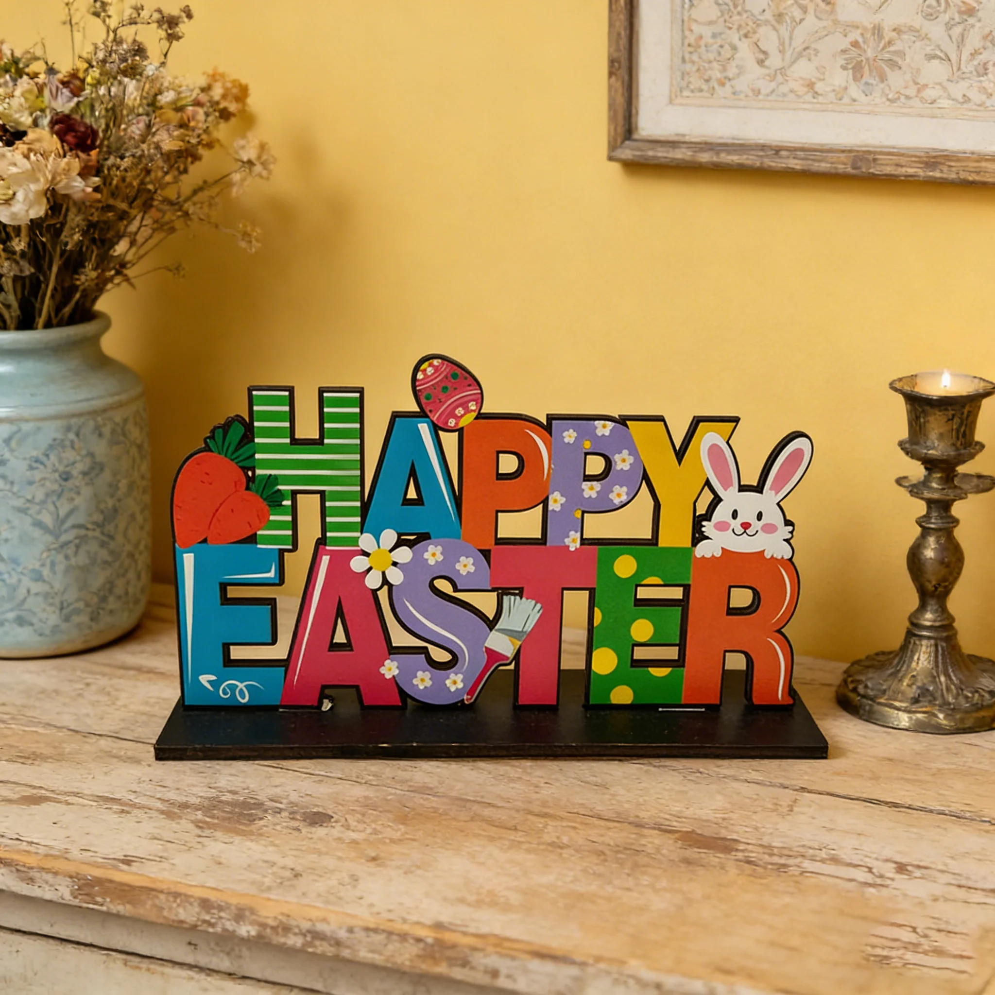 2PCS Easter Ramadan Wooden Craft Ornaments Rabbit Egg Decor for Party Scene Setting New Arrivals