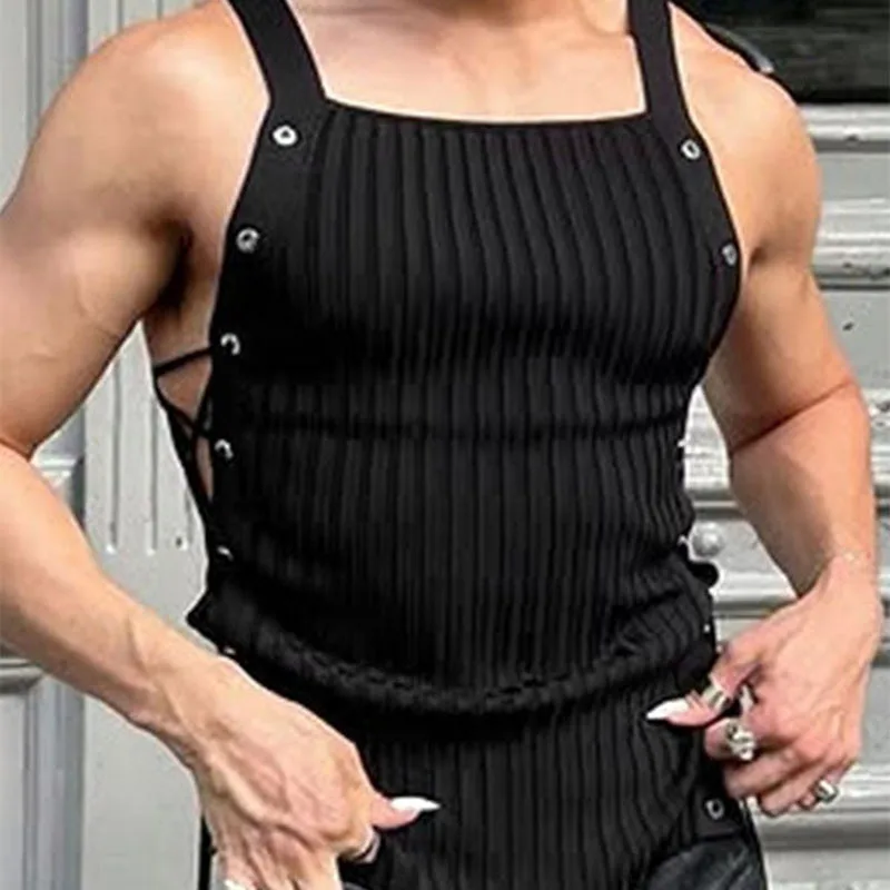 Men's Spring And Summer New Strap Design Vest Sexy Hollow Breathable Sling Slim Vest Men
