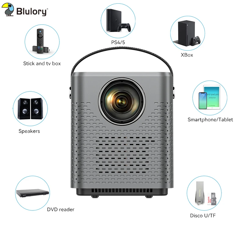 Blulory Movie proiettore 3D 4K Full HD 1080P nativo Cinema Beamer proiettore WiFi Android per film all'aperto supporto Android 9.0