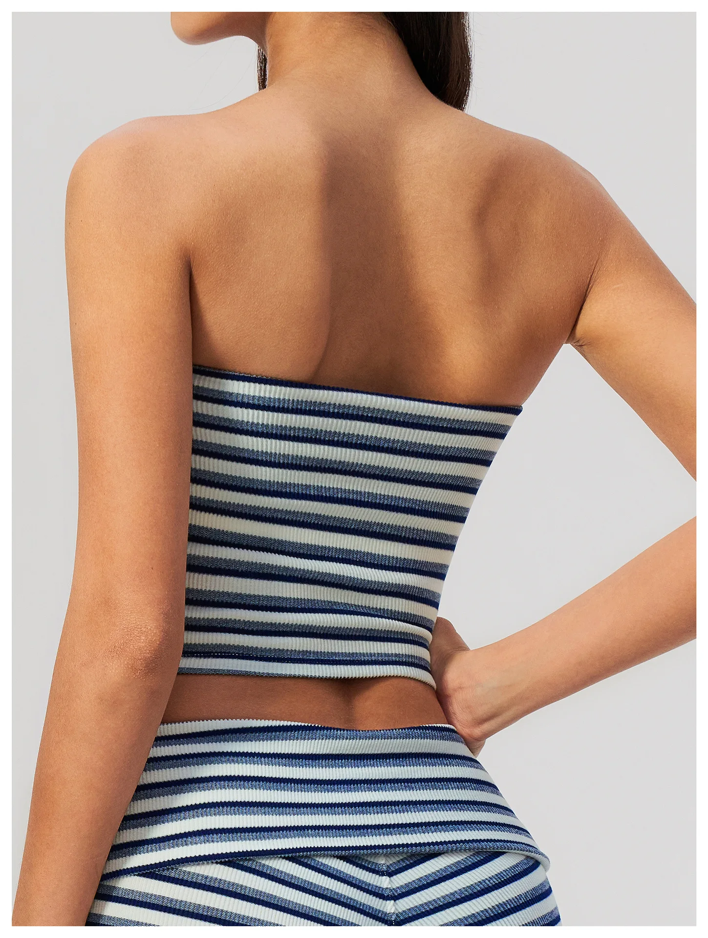Sexy Off Shoulder Yoga Vest Cloud Feeling High Elasticity Gym Sports Crop Top Striped Print Workout Fitness Outdoor Running Vest