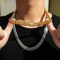 6-12mm Hip Hop Cuban Chain Iced Clasp Stainless Steel 18K Gold PVD Plated Chaine For Men Necklace Jewelry