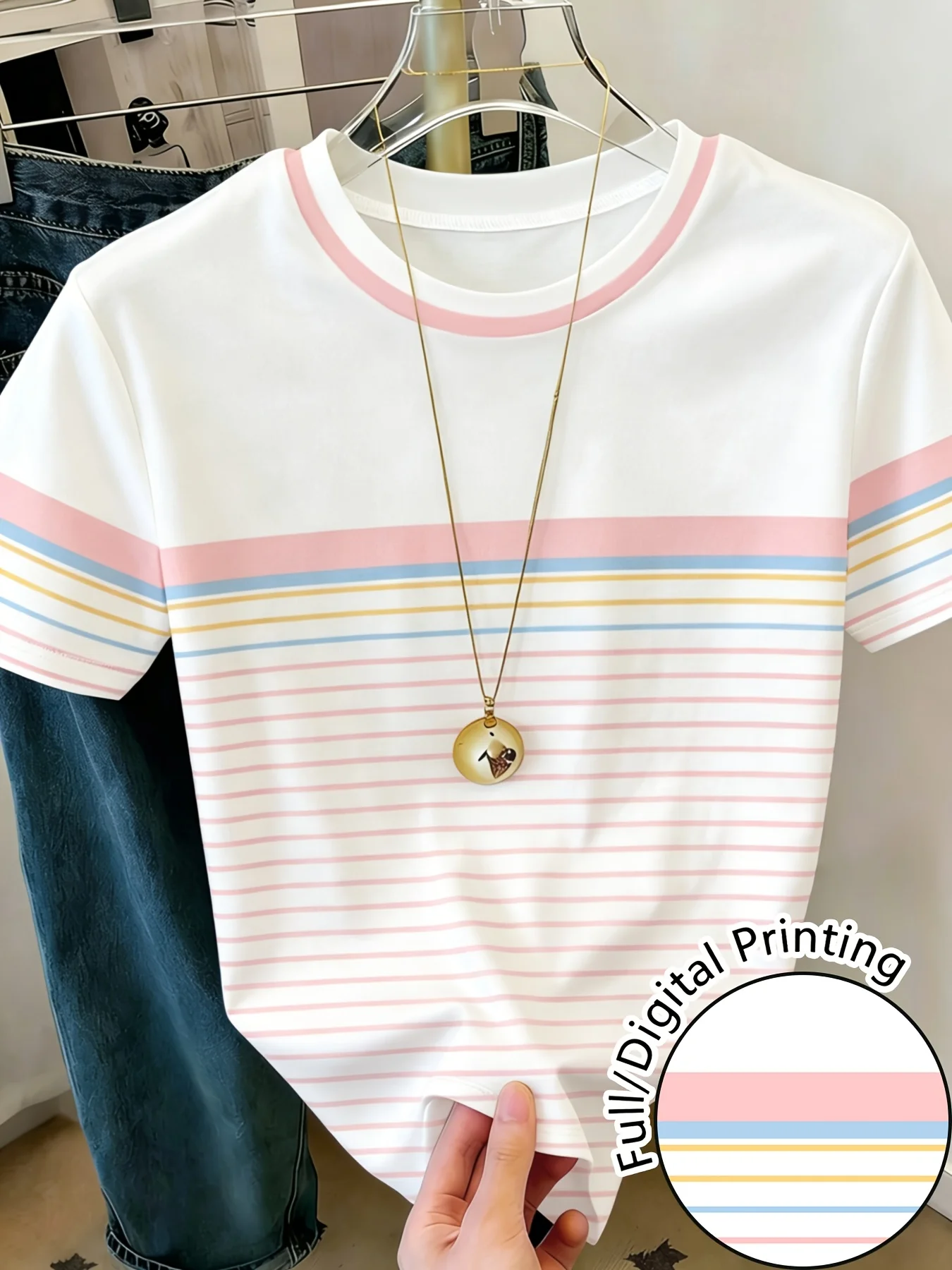 New Women's Crew Neck Short Sleeve T-Shirt Casual Printed Top Fashionable Comfortable Fit for Various Occasions