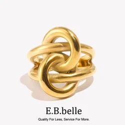 E.B.belle New Design Double Layers Geometric Knot Ring 18K Gold Plated Stainless Steel Daily Life Trendy Women Jewelry