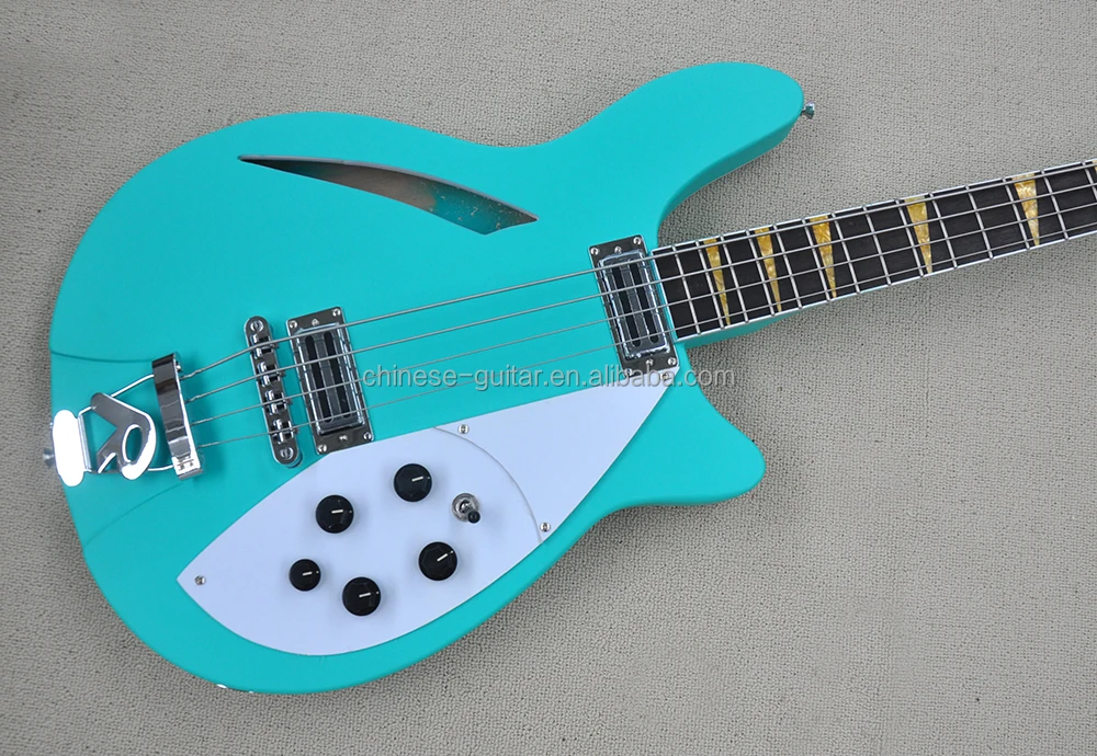 Flyoung Matte Blue Green Electric Bass Guitar 4 Strings Electric Bass Side Hole Style Electric bass Guitar