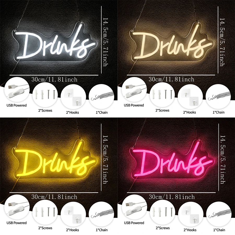 Drunks Led Neon Sign, Letter Icon Bar Business Signboard, Used For Beer Bar Club Man Cave Restaurant Store Decor, Usb Powered.