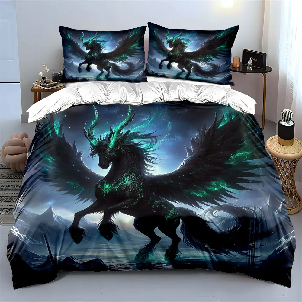 Mystical Horse Fantasy Decor Set Soft Skin-Friendly Bedding Set Includes 1 Duvet Cover And 2 Pillowcase, Gift