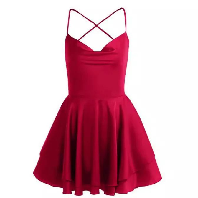 2024 European and American clothing summer sexy fashion new satin backless strap suspender ruffled A-hem dress image 5