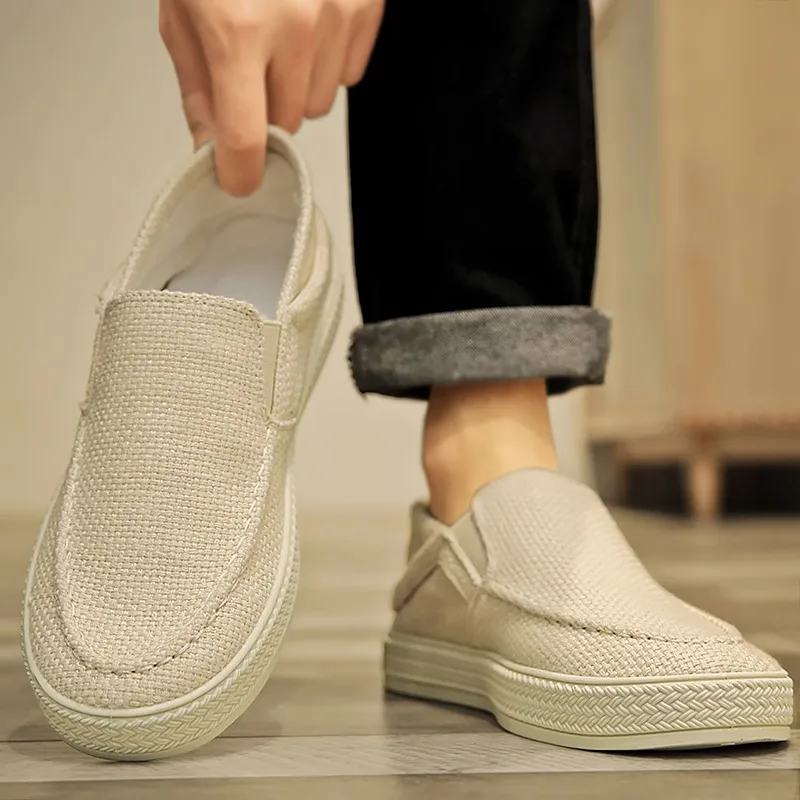 

Breathable Canvas Slip-On Shoes Men's Soft Bottom Linen Summer Casual One-Step Beijing Old Shoes Low Cut Flat Heel Color