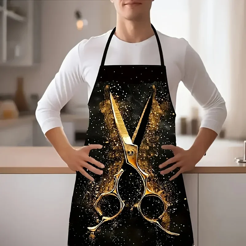 Scissors Print Work Apron Durable Practical Universal Apron Hair Salon Gardening Kitchen