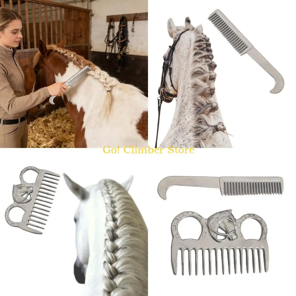Q84C Portable Metal Horse Hair Mane and Tail Comb Set for Event Travel Items Pack