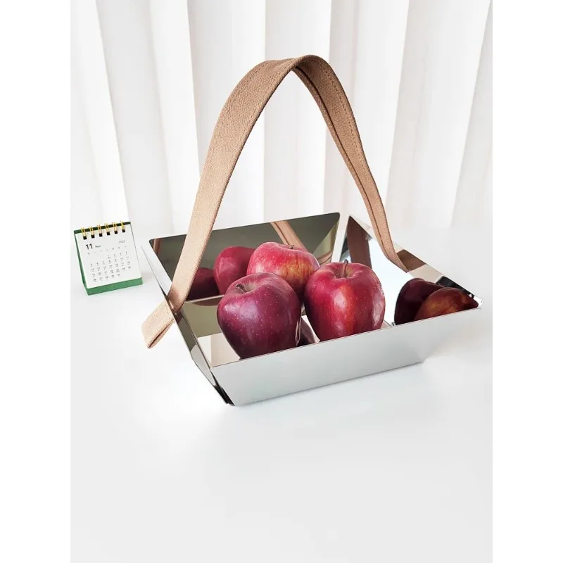 Stainless steel fruit plate household high-end light luxury snack plate square tray fruit basket