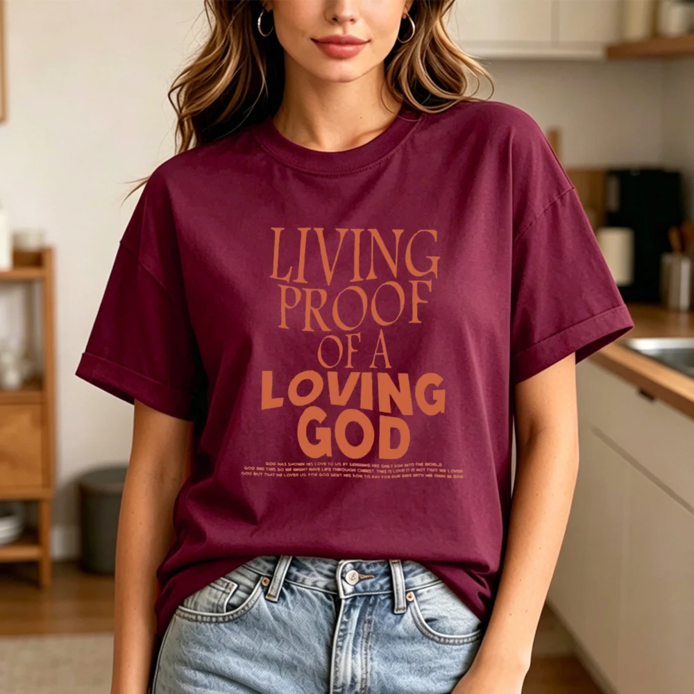 Living Proof of A Loving God Christian Faith Casual Graphic T-Shirt Boho Christian Tee Men Women Casual Crewneck Cotton Tee Tops
