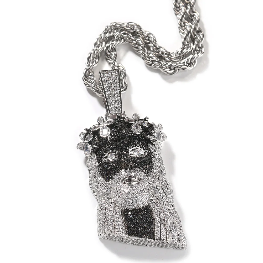 Hip Hop Black and White Mixed Color Portrait Pendant Necklace for Men Personality Fashion Trend Daily Accessories Jewelry Gift