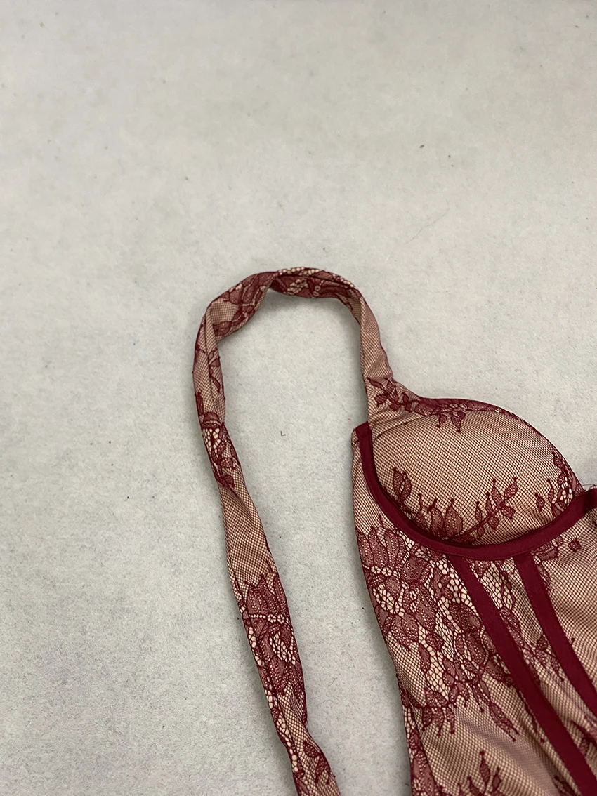 Elegantes Abendkleid mit Neckholder, Spitzenkorsett, Maxi-Länge, Drapierter Rock mit Hohem Schlitz, Schnürung am Rücken, Formelles Ballkleid für Hochzeit und Party – Detail 13