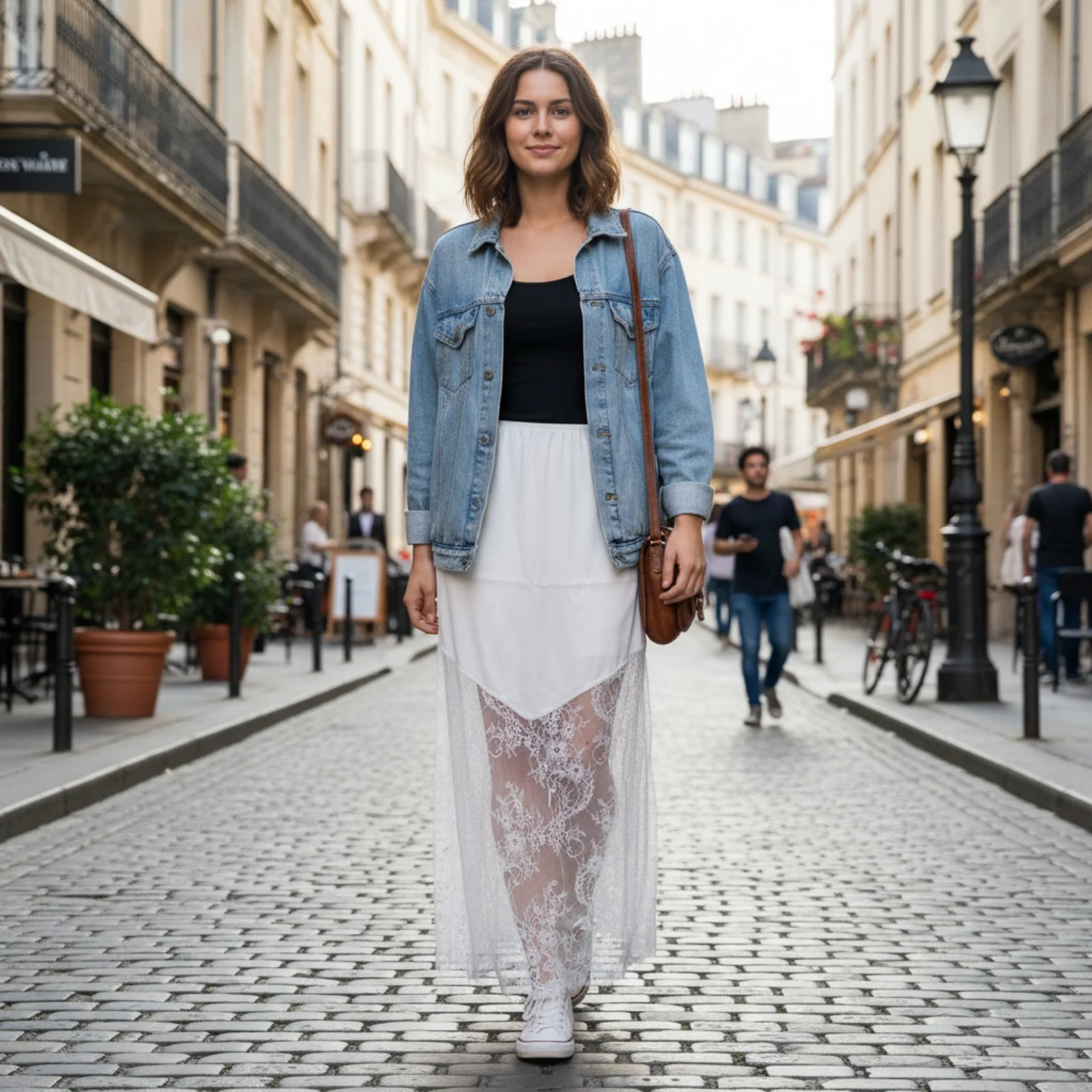 Spitzenbesatz, Blumenmuster, durchsichtige Details, mittelhohe Röcke für Damen, einfarbig, Satin, Sommer, elegante, fließende Röcke