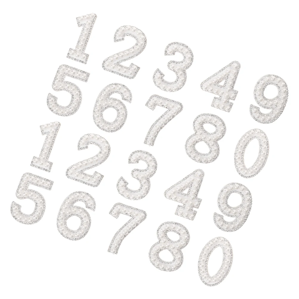 

20pcs Rhinestone Pearl Hot Diamond Iron On Patches Sewing Embroidery Appliques Decorative Plastic Numbers For Clothing Shoes