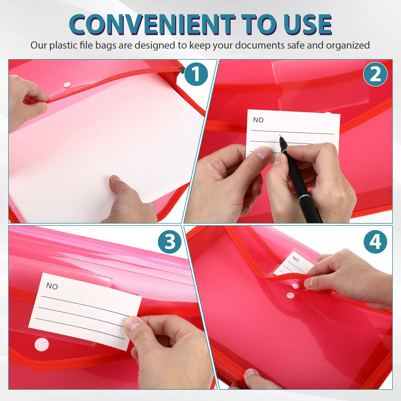 5Pcs Clear Plastic Folder File Bags Document Holder Button Closure A4 Plastic Wallet with Label Pocket Clear Bags