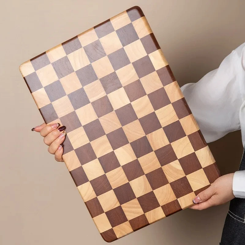 Acacia Wood Kitchen Board, Natural Splicing Checkerboard Texture Chopping Board Solid Wood Kitchen Board Non-Slip Knife Board