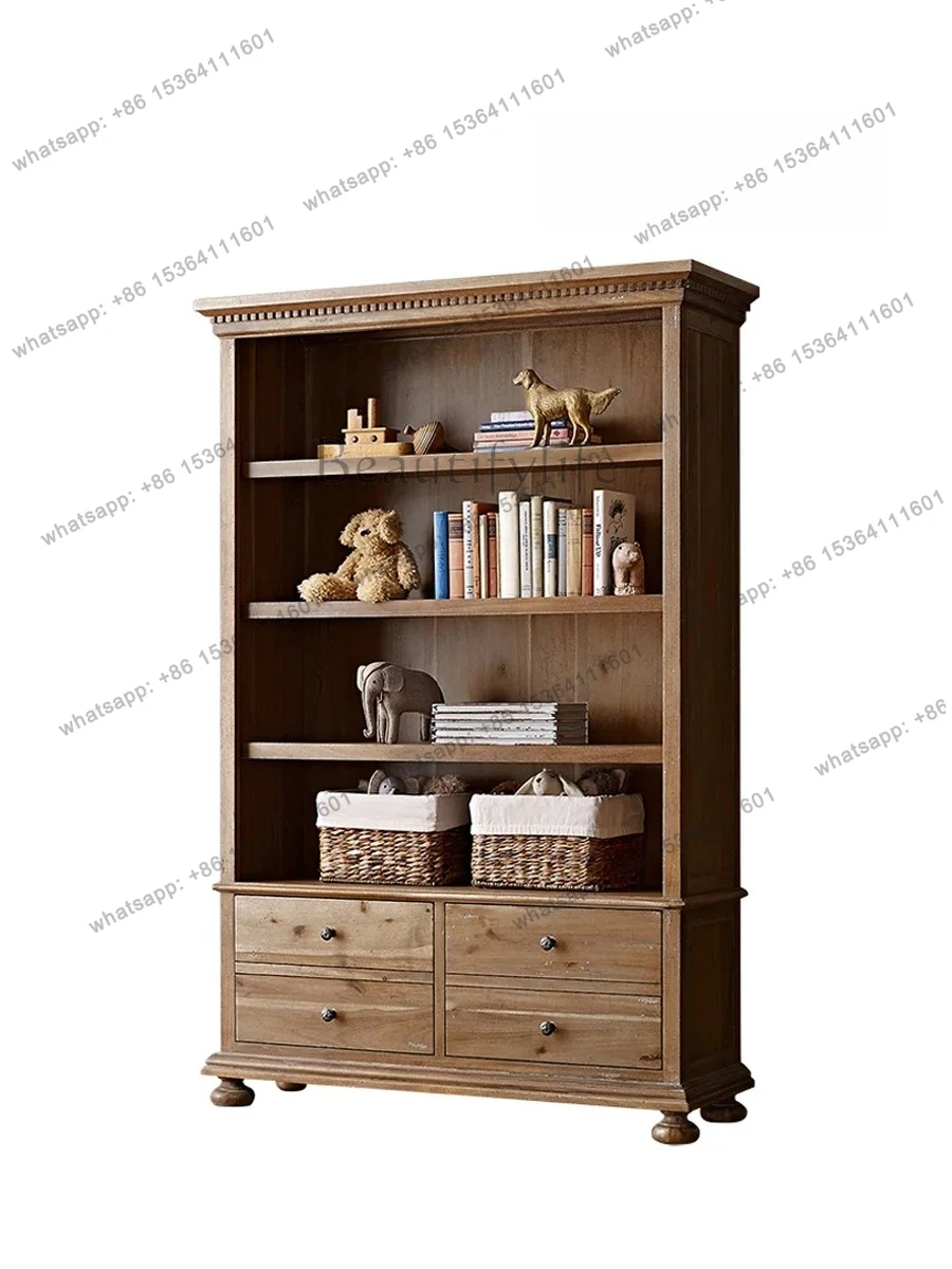 

American solid wood bookshelf storage cabinet dining room living room locker display home floor designer