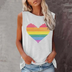 Rainbow Heart 3D Print Tank Tops Women Fashion Streetwear Summer Oversized O-Neck Vest Off Shoulder Sleeveless Woman Camisole