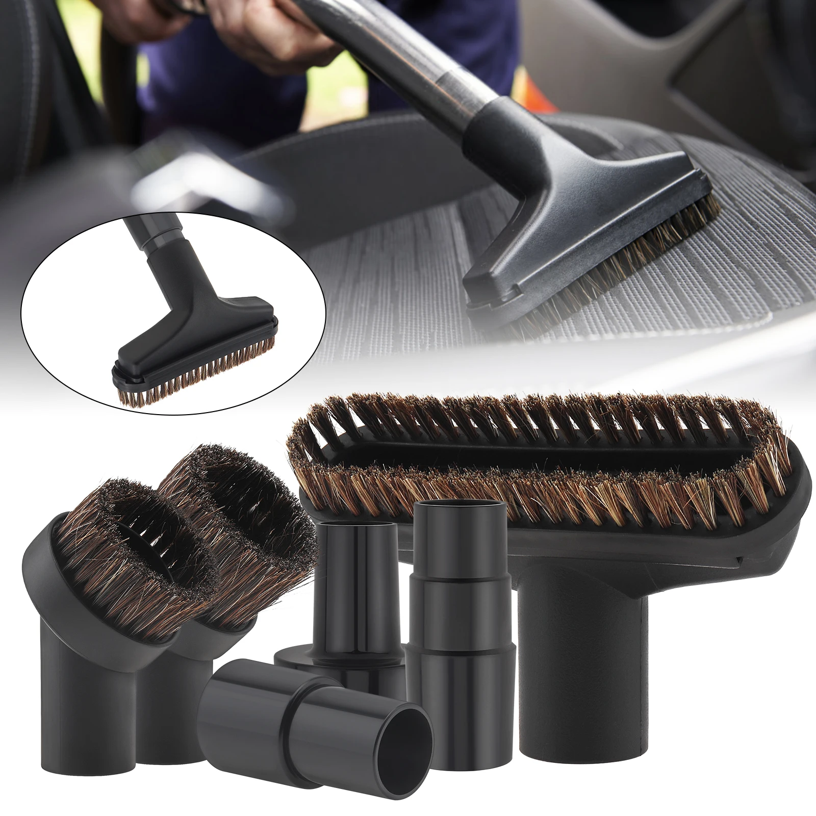 6pcs Interchangeable 25mm 36mm Vacuum Brush Horse Hair Round Brush 5.9inch Vacuum Floor Brush with 1-1/4  to 1-3/8 Inch Adapter