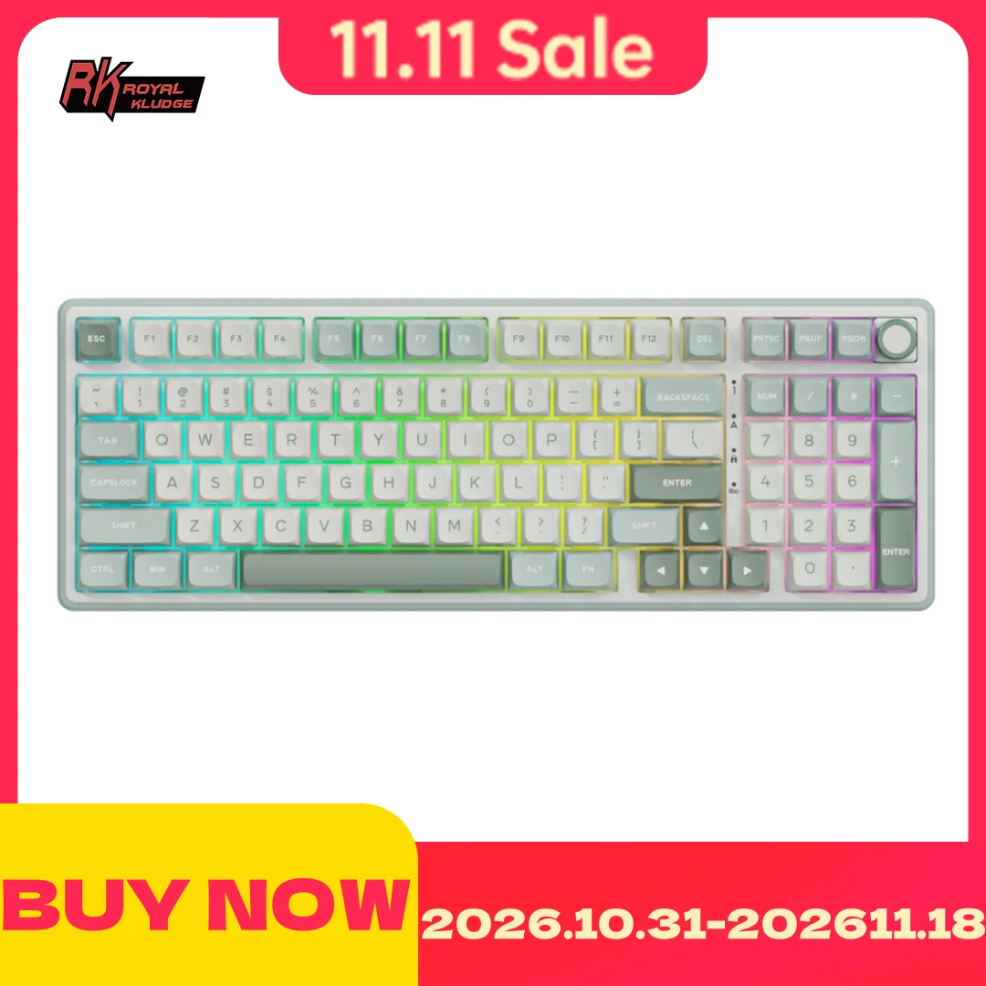 RK ROYAL KLUDGE R98Pro Pluggable Button Wired Mechanical Keyboard 98 Keys Gasket RGB Hot-swappable Gaming Keyboard MDA Keycaps