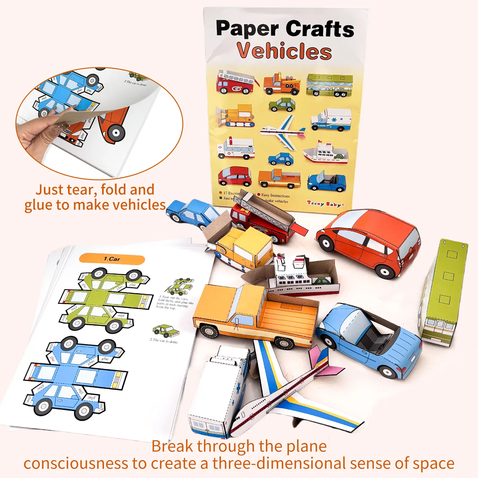 Puzzle Origami 3D tridimensionnel fait à la main pour enfants, papier découpé, matériel de bricolage, cadeaux de livre Origami GT, 17 pièces