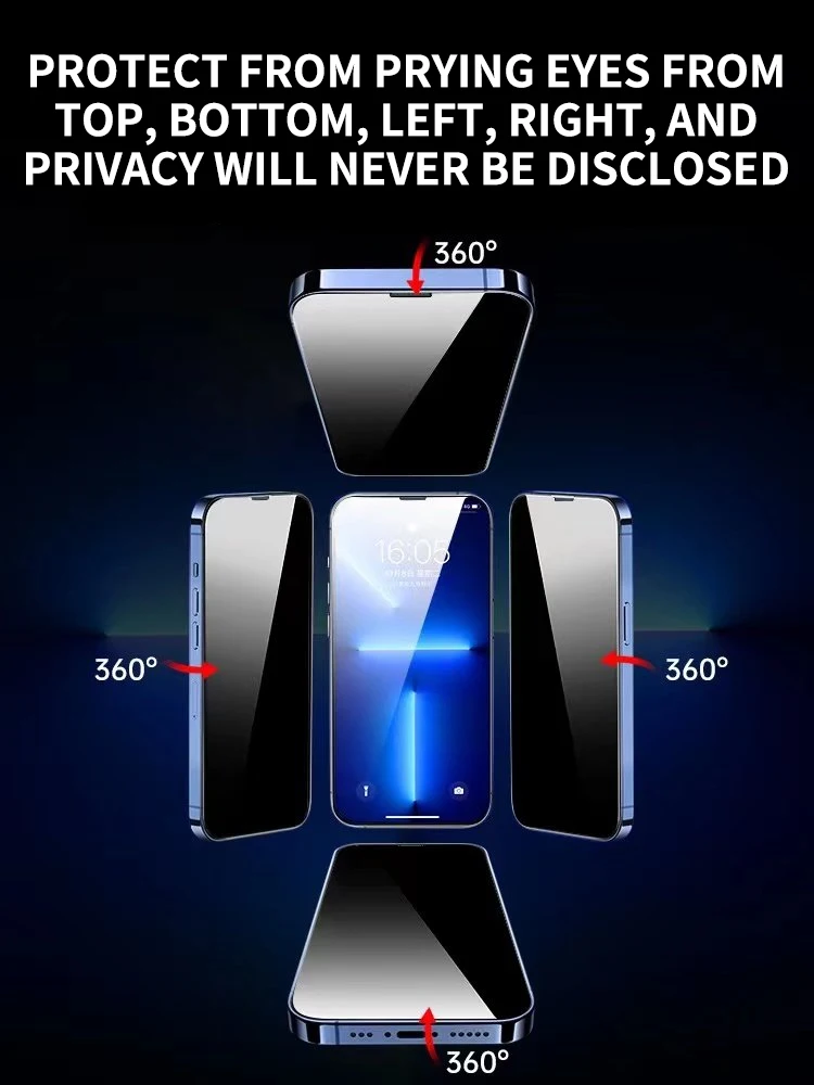 360 Angle Up And Down Left And Right Anti Spy Full Cover Screen Glass For iPhone 14 13 12 11 PRO MAX XS XR X XR Tempered Glass