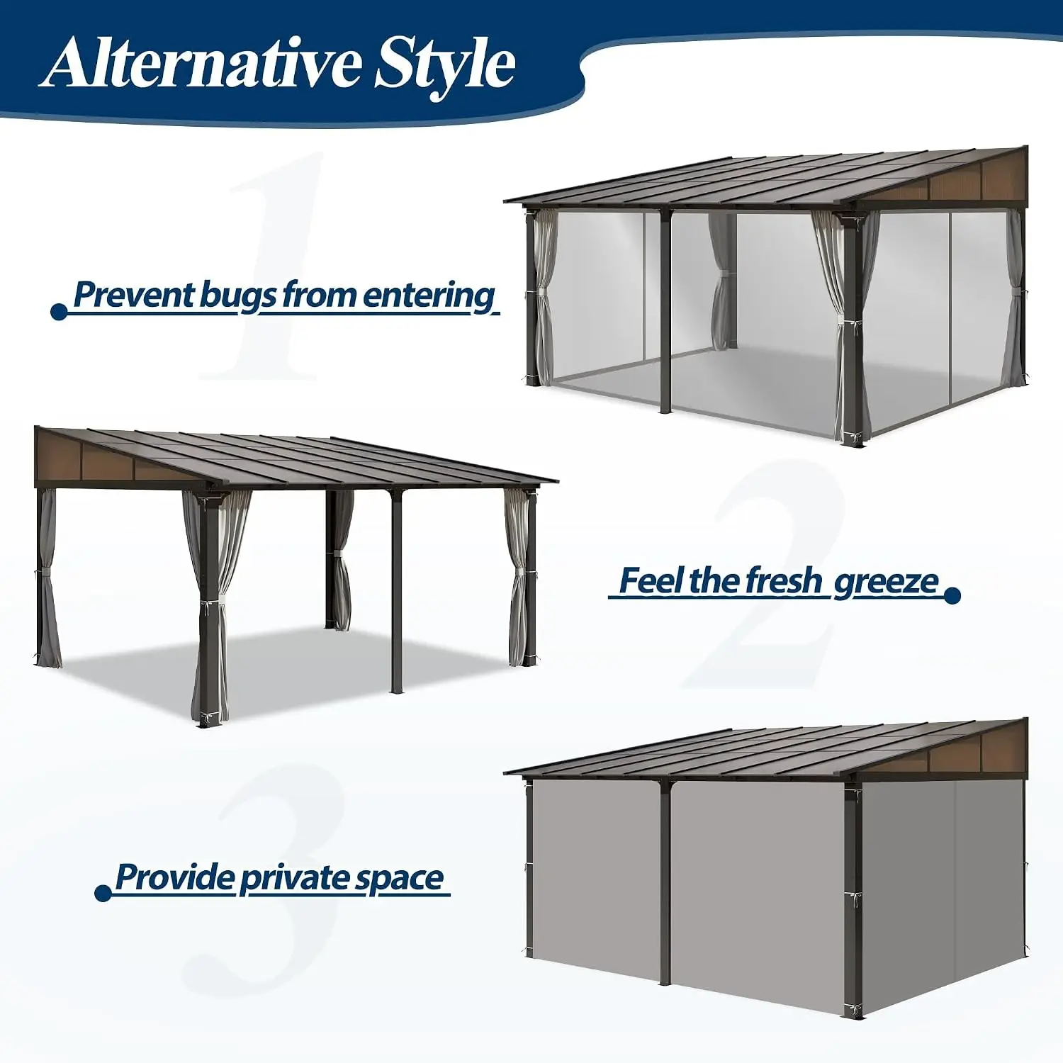 12' X 14' Outdoor Polycarbonate Lean to Gazebo, Wall-Mounted Heavy-Duty Gazebo with Sloped Roof, Outdoor Patio Pavilion, Custom view 4