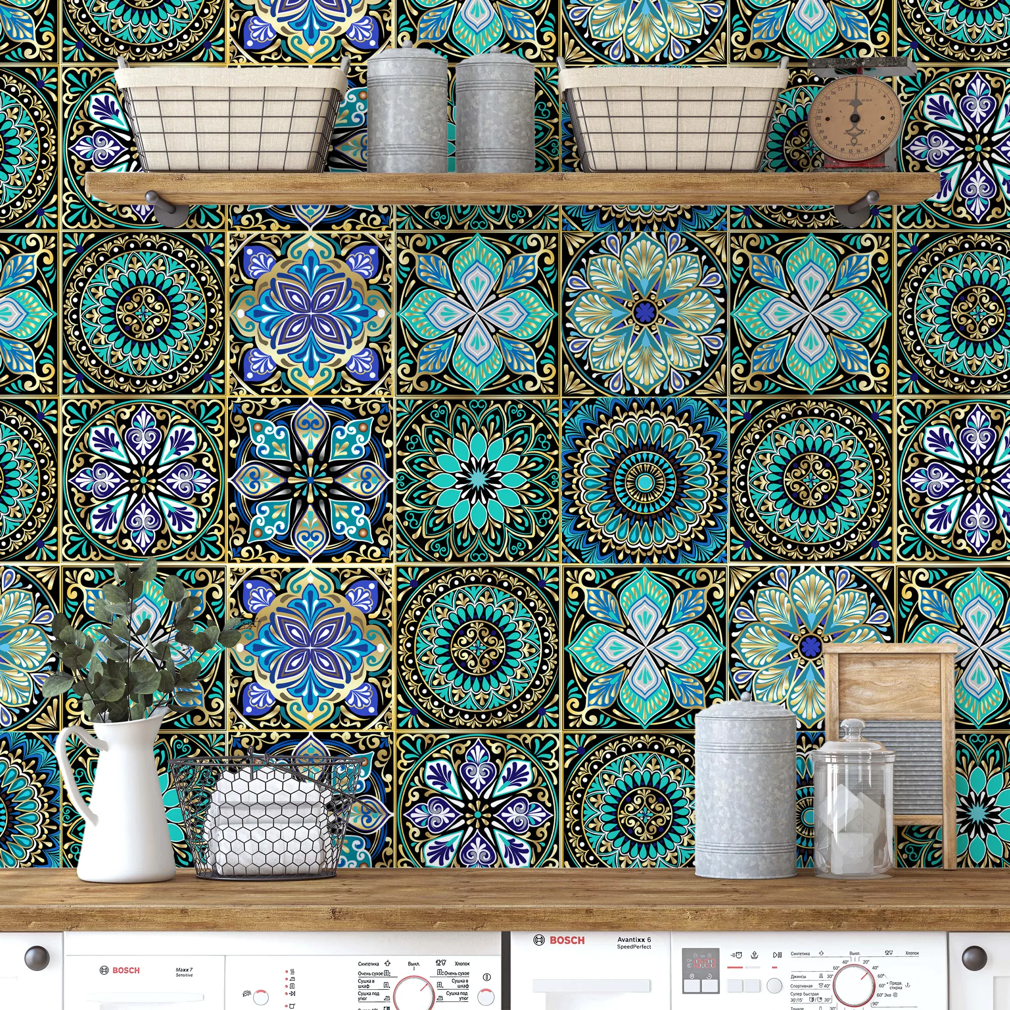 

10 pcs Green Moroccan Checkered Squares Wallpaper Kitchen Wall Tile Effect Stairs Decor Sticker Protection Anti-oil Waterproof
