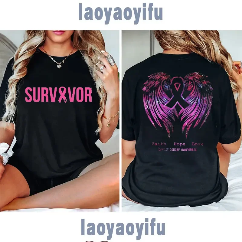 Faith Hope Love Breast Cancer Aworeness Woman Graphic T Shirts Short Sleeve Female Cancer Du Sein Quote FIGHT Survivor Gifts Tee