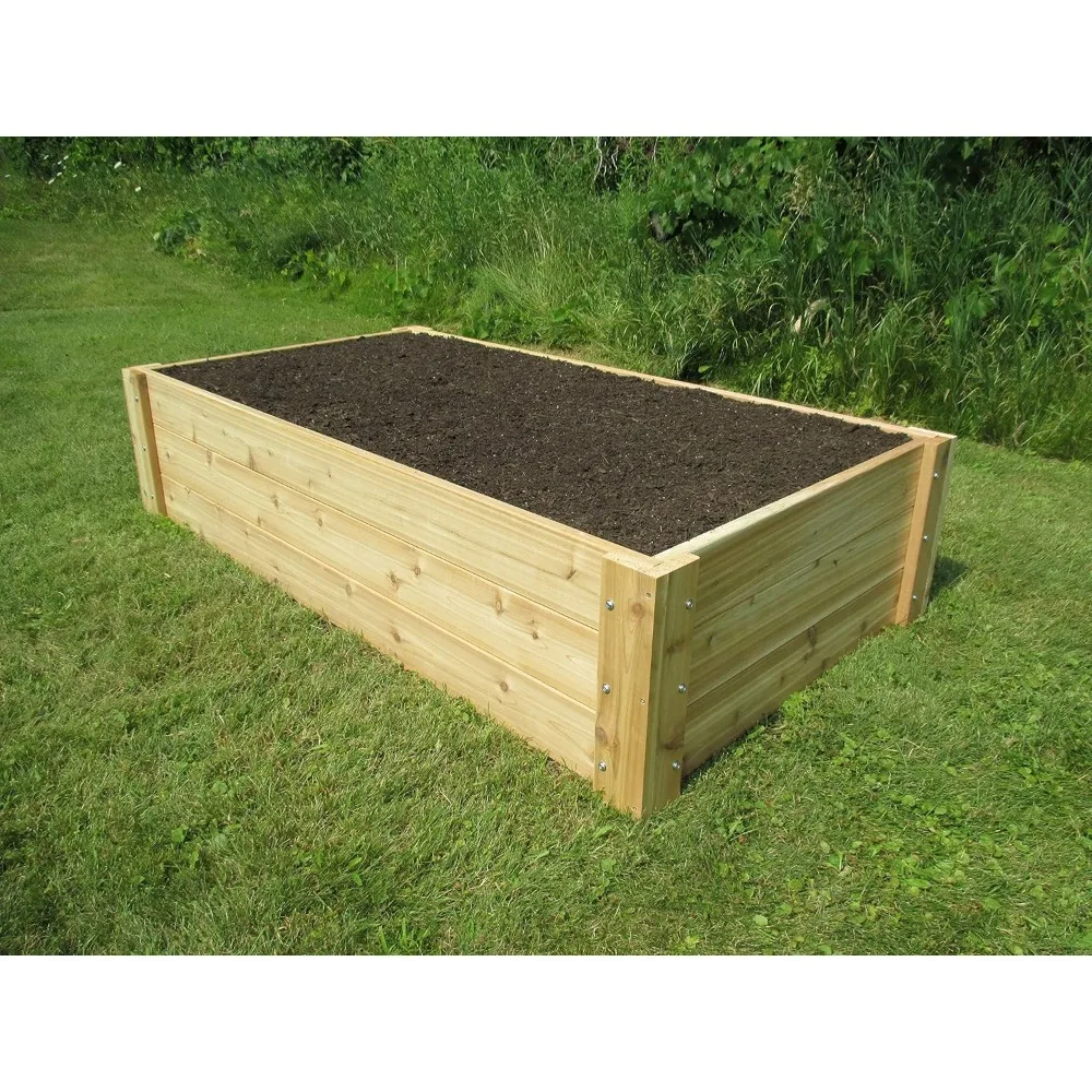 Natural Cedar Garden Kit, 1″ thick deck boards combined with strong joint design will not bow under the weight of wet soil