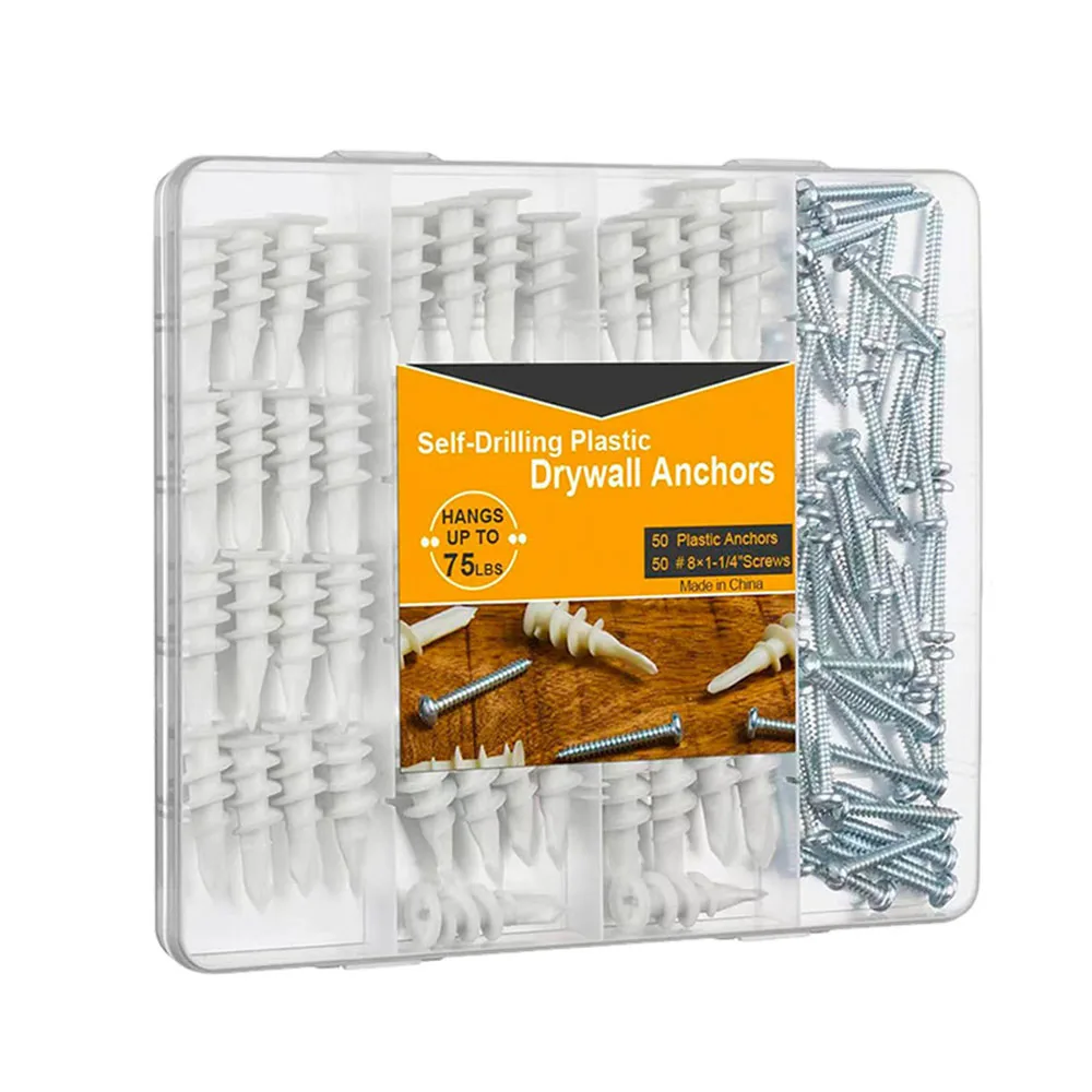 60/100/140 قطعة مسامير لوح الجبس دريوال مرساة مسامير دوامة المراسي الجصي الحديد توسيع المواضيع البلاستيك مرساة المسمار