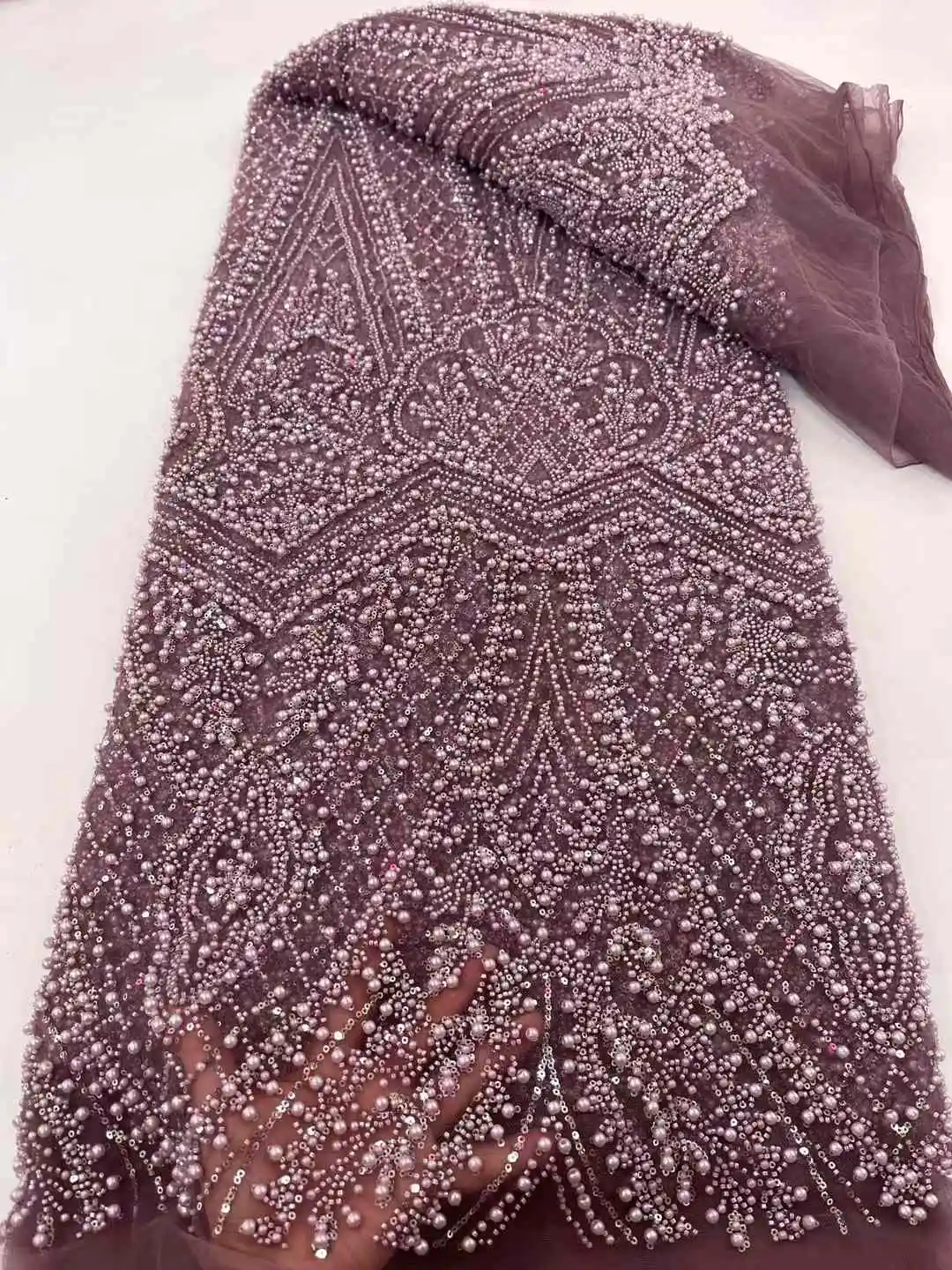 

Luxury African Beaded Lace Fabric Sequins Embroidery 2024 High Quality French Mesh Lace Fabric for Women Dresses Designs Sewing