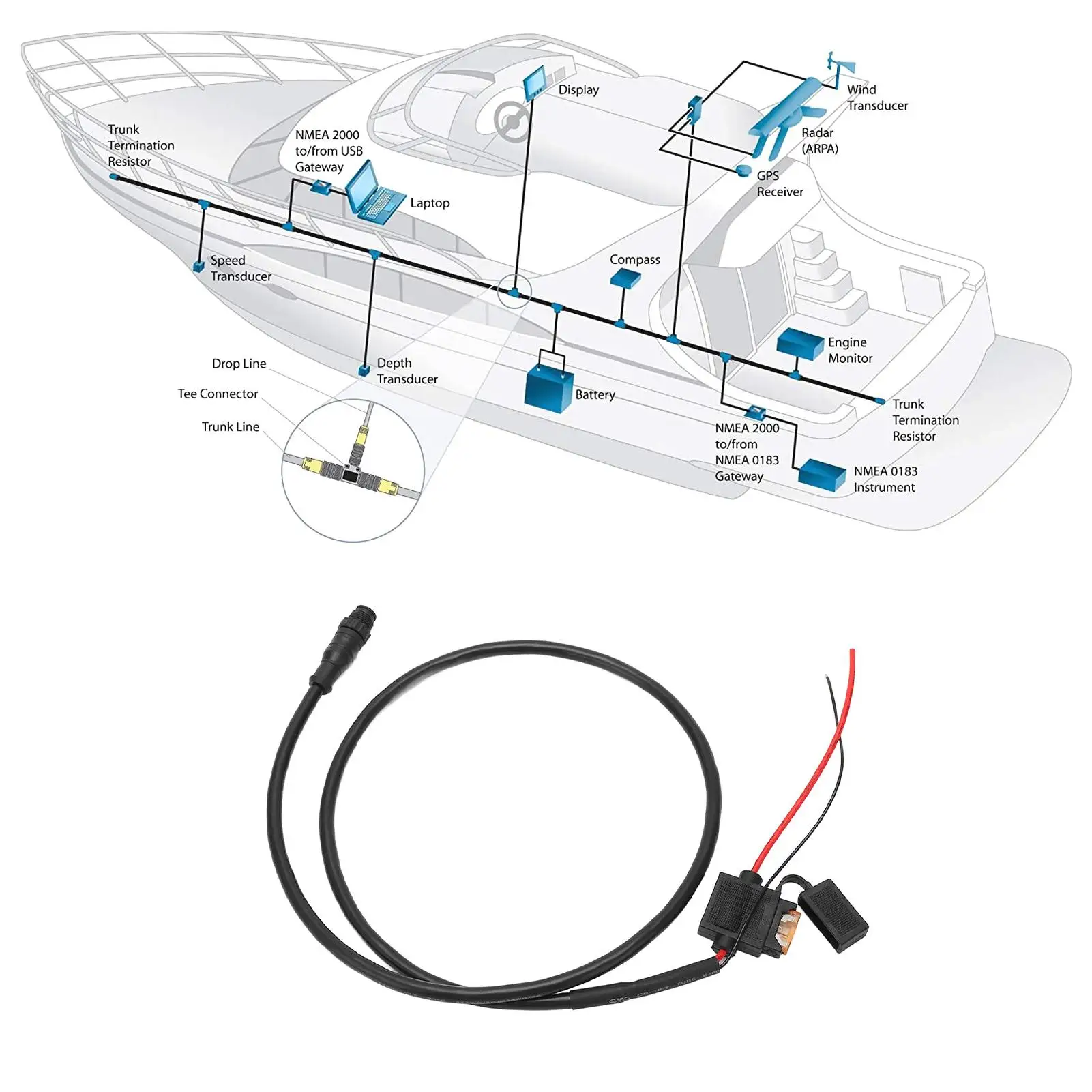 Lowrance Simrad B & G Navico ağları için 1m NMEA 2000 N2K erkek güç omurga kablosu