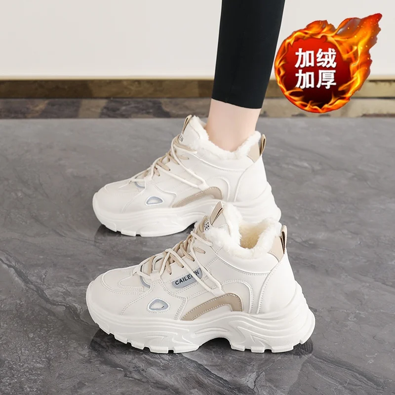 

New Snow Boots Winter Outdoor Women Shoes Warm Fur Plush Lady Casual Shoes Lace Up Fashion Sneakers Platform Snow Boots